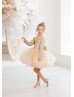 Long Sleeves Beaded Puffy Flower Girl Dress